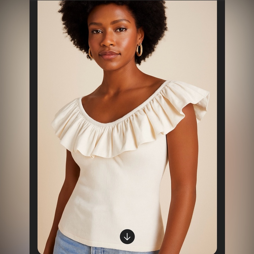 Maeve Anthro Off The Shoulder Ruffle Top Women XXS Petite Ivory